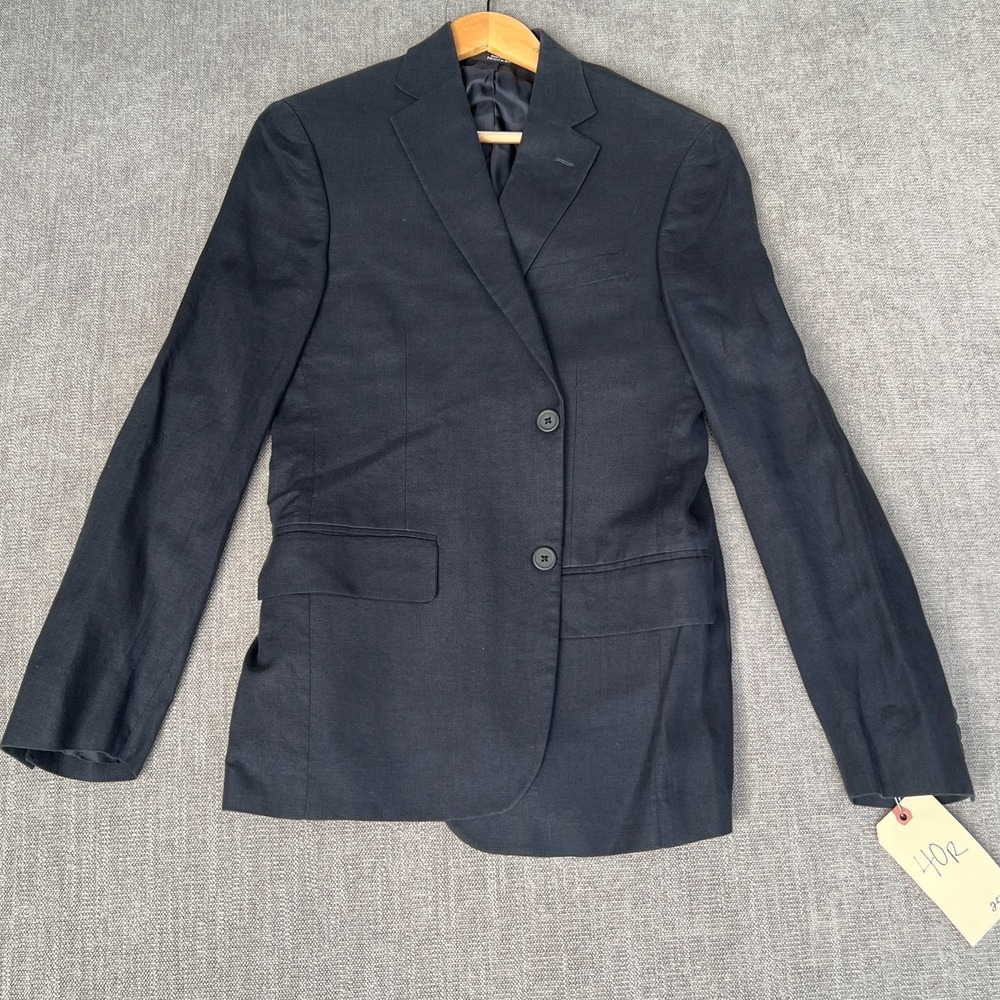 Nordstrom Blazer Jacket Mens 40R Navy Blue Linen Formal Career Single-Breasted